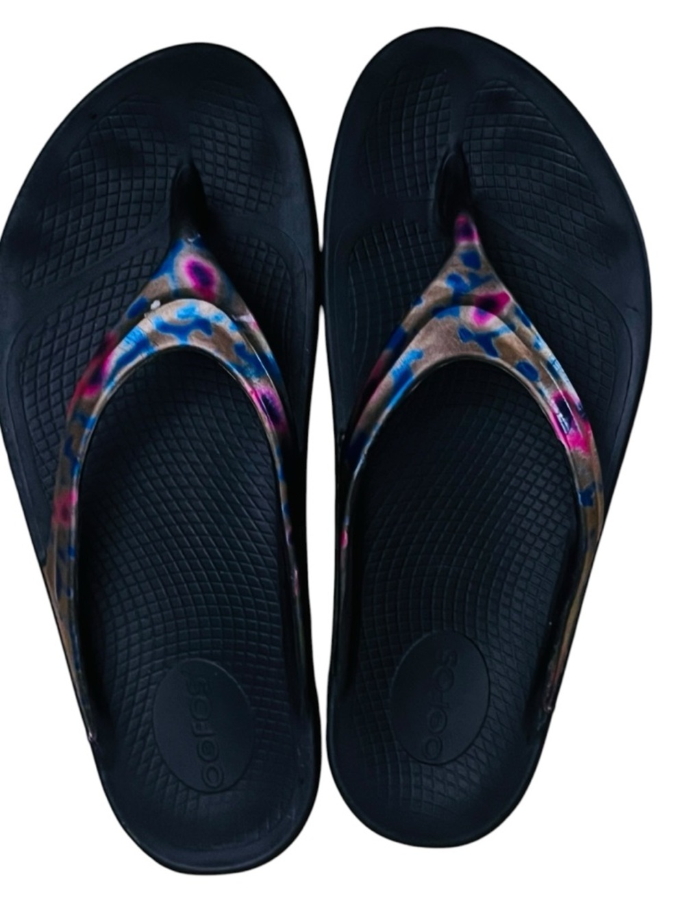 OOFOS Women's OOlala Recovery Flip Flop Sandal Limited Black Canyon Print Sz 9 - Picture 5 of 9